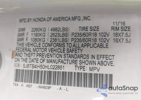 2017 Acura Rdx Technology Acurawatch Plus Packages/W/Technology Package из США, поврежденный, VIN 5J8TB4H50HL022851